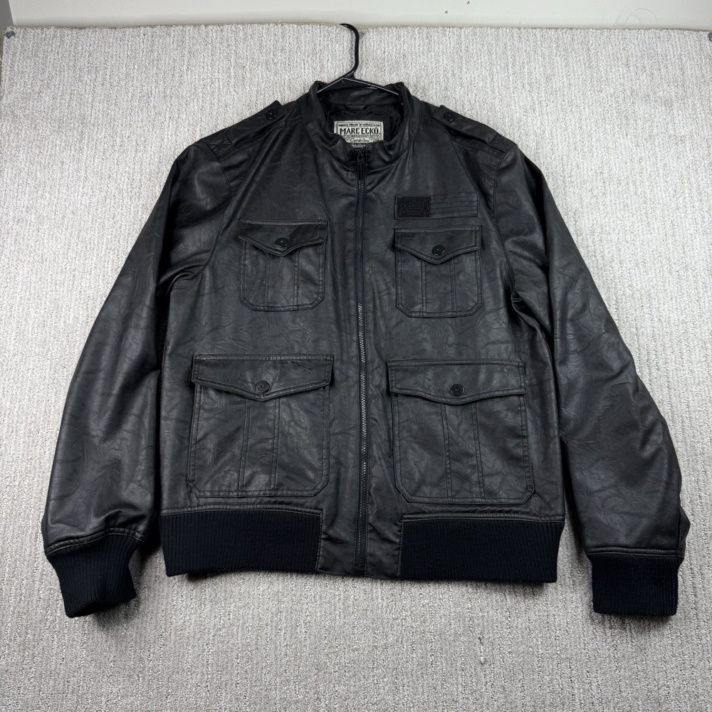 Marc Ecko Leather Jacket Men's Size XL Black Grudge Y2K